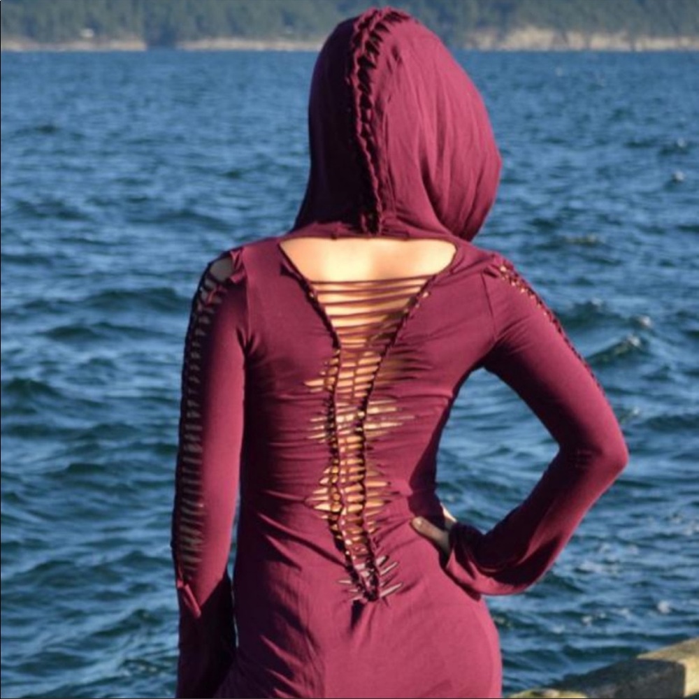 MahaDevi Design Tunic Braided Back, maroon red S